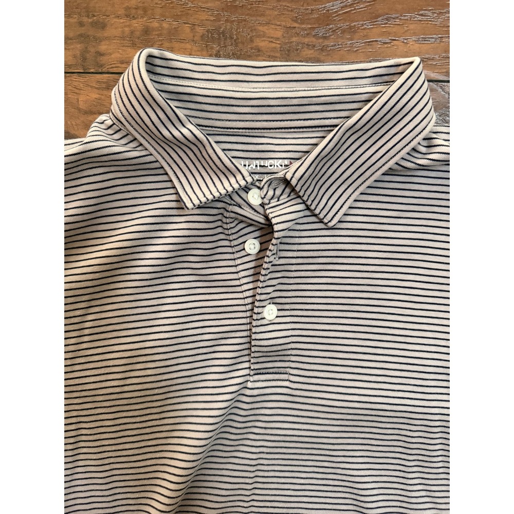 UNTUCKit‎ Mens XL Polo Shirt Short Sleeve Striped Cotton Tan Blue Casual - Picture 2 of 4
